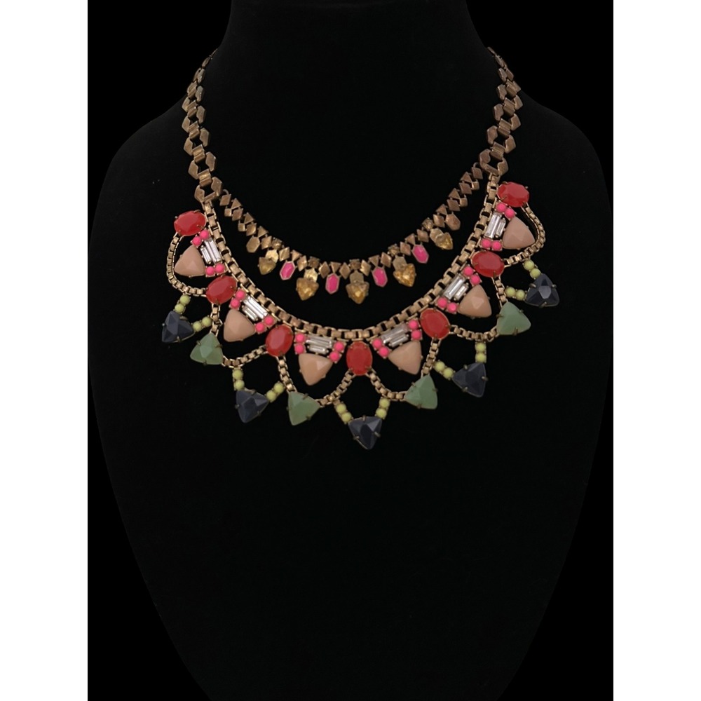 Stella & Dot Bib Necklace OS Multi Good Geometric Statement Crystal Tiered